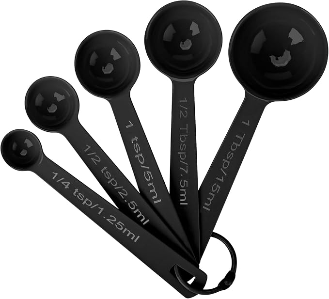 Stainless Steel Measuring Spoons Set of 5, Metal Measuring Cups for Liquid/Food/Kitchen/Baking (Black)