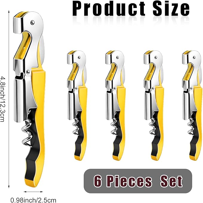 6 Pieces Professional Waiter Corkscrew Wine Openers, Yellow Wine Keys Opener Stainless Steel Hinges Serrated Foil Cutter for Restaurant Waiters, Sommelier, Bartenders (Yellow)