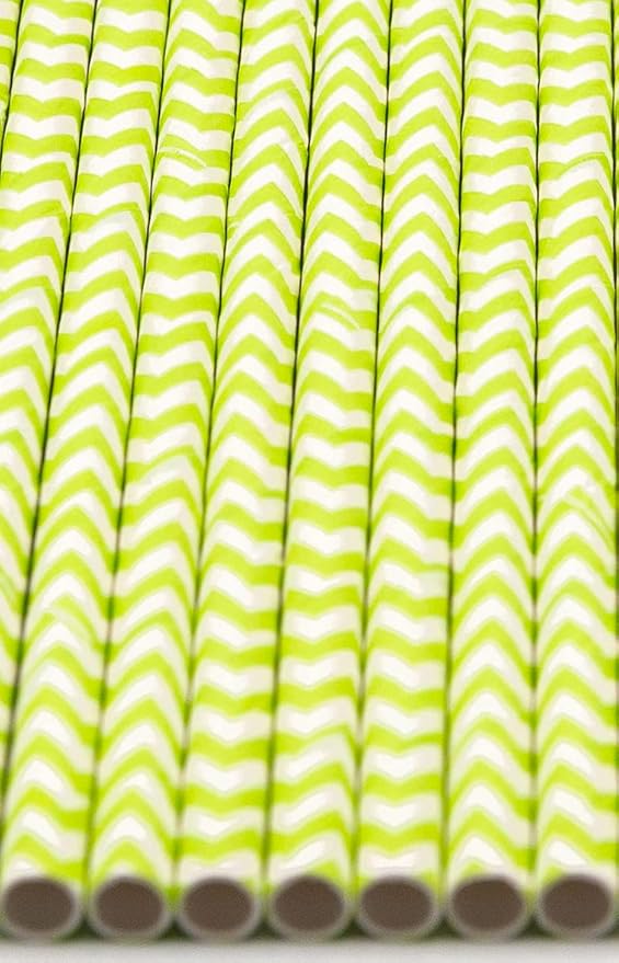 Pack of 900 Green Chevron Biodegradable 4-Ply Paper Drinking Straws (Compostable, Non-toxic, BPA-free)
