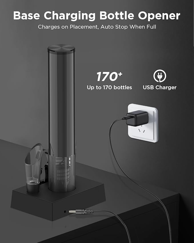 Rechargeable Electric Wine Opener with Charging Base, Aerator Pourer, Vacuum Stoppers & Foil Cutter, Luxury Christmas White Elephant Gift for Women Men
