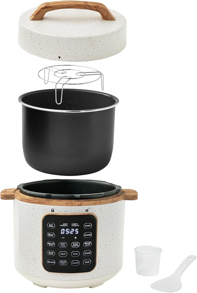 Pioneer Woman Linen Speckle 6QT Pressure Cooker with Touch Control Display – Programmable Multi-Cooker, Slow Cook, Sauté, Rice, Steamer & Warmer – Stylish Kitchen Essential