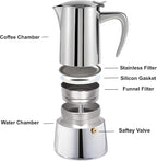 Stainless Steel Stovetop Espresso Maker – Italian Moka Pot, Induction Compatible Espresso Coffee Maker with Safety Valve (6 Cups)