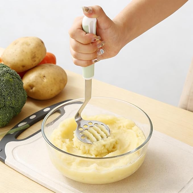 Stainless Steel Meat Chopper Masher with Potato Masher, 6 Blade Ground Beef Chopper Hamburger Smasher Tool with Wooden Handle, Kitchen Tool for Vegetables, Fruits, Beans, Meat