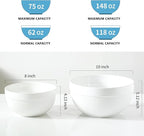 Ceramic Large Mixing Bowls for Kitchen, Set of 2 Big Serving Bowls for Cooking, Popcorn, Salad, Soup, Baking, Dough Bread Making Bowl, 10 inch + 8 inch, White