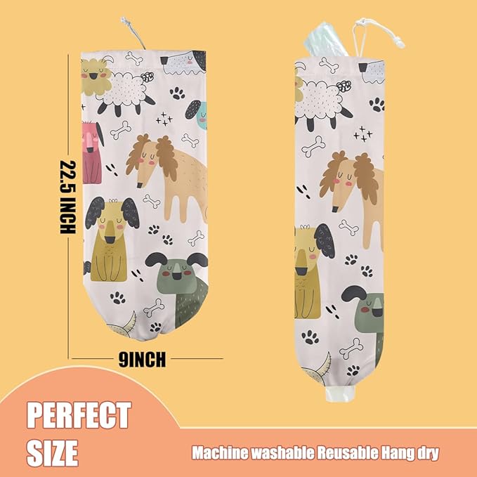 Dog Plastic Bag Holder, Wall Mount Grocery Bag Holder, Plastic Storage bag, Pull Rope Free Adjustment, Plastic Bag Holders for Grocery Bags, Plastic Bag Dispenser for Pantry Kitchen, Dog Lover Gifts