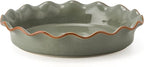 SIDUCAL Ceramic Pie Pan for Baking[10.5 inch],Reusable NonStick Ceramic Pie Plate with Ruffled Edge,Deep and Fluted Pie Dish for Apple Pie,Quiche,Pot Pies, Tart, etc（Green）