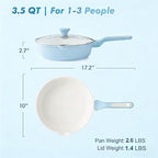 SENSARTE Nonstick Ceramic Saute Pan 10-inch, 3.5QT Nonstick Skillet, Non Toxic Deep Frying Pan with Lid, Stay-cool Handle, Healthy Cooking Pot, Induction Compatible, Blue