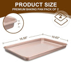 Wildone 2 Pack Jelly Roll Pan, Nonstick Baking Sheet for Oven, Thicker Carbon Steel Cookie Sheet 15x10 Inch, Heavy Duty & Easy Clean, Rose Gold
