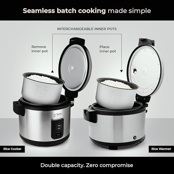 Tartle Commercial Rice Warmer and Soup Warmer - Warms 64 Cups Continuously for 12+ Hrs - Large Capasity, Non Stick & Keeps Rice Fluffy