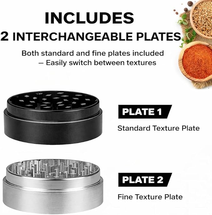 3" Inch Large Spice & Seasoning Grinder, Dual Grind Plate for Fine and Medium result