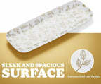 Rectangle Gold Leaves White Serving Tray (2-Pack) - 17.5" Disposable Serving Platter for Appetizer, Fruits & Serving Dishes | Perfect Plastic Tray for Party Serveware