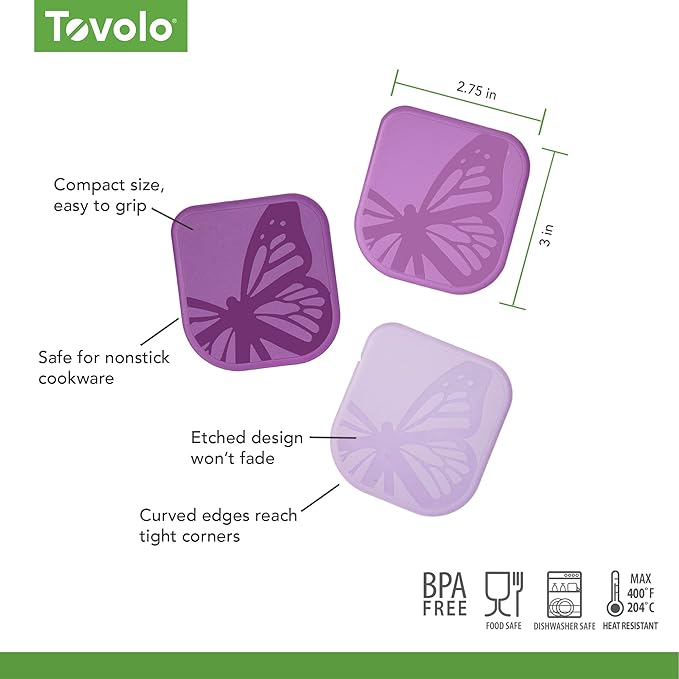 Tovolo Plastic Scraper Tool Set of 3 Butterflies for Pots Pans Dishes and Bakeware, Easy to Clean Dishwasher Safe BPA Free Scratch Resistant Nylon Pan Scraper Easily Scrapes & Cleans Cookware