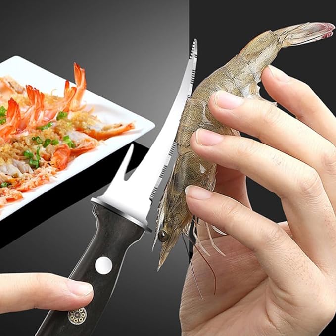 ibasenice Shrimp Line Peeler and Cutter with Wood Handle, Stainless Steel Seafood Deveining Tool for Shelling Shrimp and Cleaning Fish Maw, Kitchen Specialty Gadget for Seafood Preparation