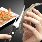 Shrimp Line Cutter and Peeling Knife with Wood Handle, Seafood Cleaning Tool for Shrimp Deveining and Fish Fillet Preparation, Kitchen Specialty Gadget for Home Cooking