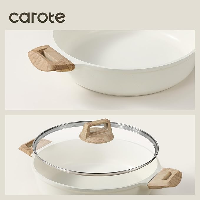 CAROTE Nonstick Stock Pot with Lid Soup Pot, 4 Quart with Lid, Casserole Super Easy to Clean Non Stick Cooking Pot Cookware PFOA Free, White Granite
