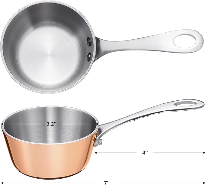Mini Sauce Pan, Tri-Ply Stainless Steel Pot with Stay-Cool Handle Heating Sauce Gravy & Oil (5oz/150ml) - Copper
