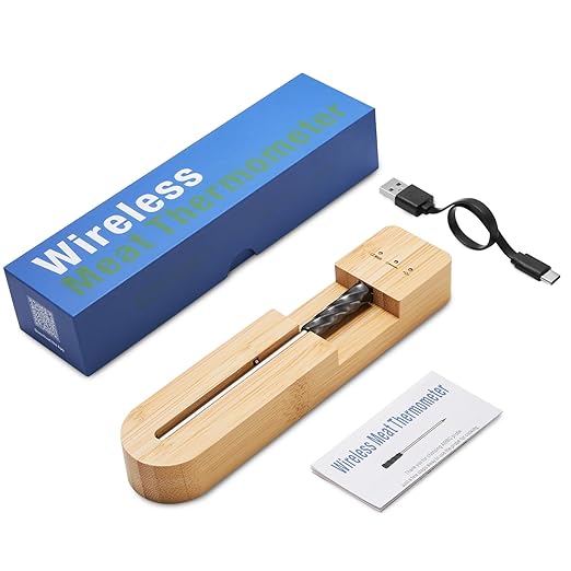 Wireless Smart Meat Thermometer with Bluetooth | Long Range | Measures Internal & Ambient Temp | for BBQ, Oven, Grill, Kitchen, Smoker, Rotisserie (DEEP Black)