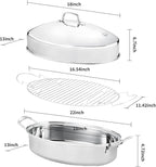 JY COOKMENT 22" Large Roasting Pan with Rack and Lid,Oval Turkey Roaster Pan for oven,Stainless Steel Roasting Pan with rack,Best Gift for Mother or Father.