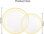 I00000 102 Pcs Clear Gold Plastic Plates - Disposable Party Plates, Gold Disposable Include 51 Dinner Plates and 51 Dessert Plates, Plastic Plates for Party, Holiday, Wedding & Birthday