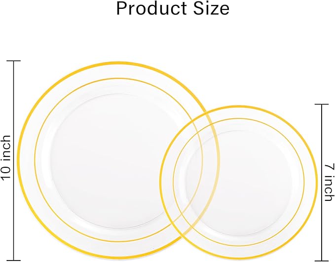 I00000 102 Pcs Clear Gold Plastic Plates - Disposable Party Plates, Gold Disposable Include 51 Dinner Plates and 51 Dessert Plates, Plastic Plates for Party, Holiday, Wedding & Birthday