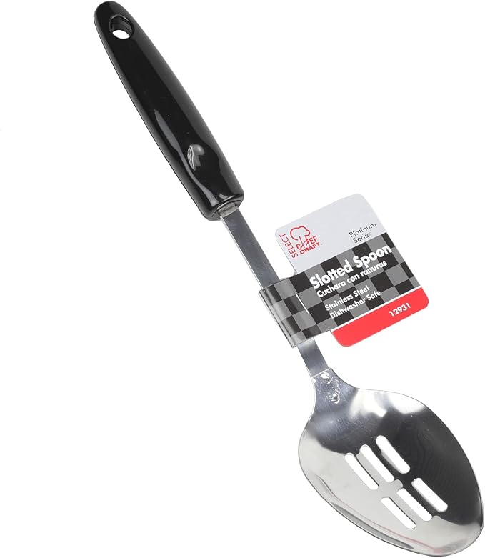 Chef Craft Select Slotted Spoon, 12.75 inches, Stainless Steel/Black (Pack of 2)