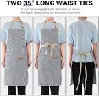 NLUS 2 Pack Kitchen Cooking Aprons, Adjustable Bib Soft Chef Apron with 2 Pockets for Men Women (Blue Pinstripes/Pink Pinstripes)