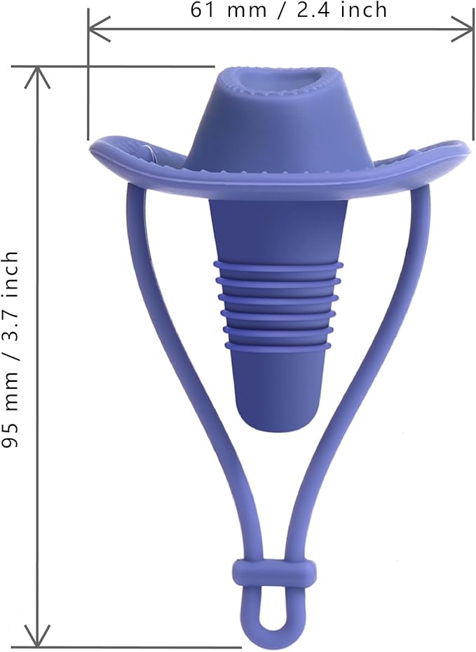 Silicone Wine Stopper, Reusable Cowboy Hat Bottle Sealer, Decorative Wine Accessories, Leakproof Cork Replacement, Wine Collector Gift, Funny Kitchen Gadget to Keep Wine Fresh (Blue)