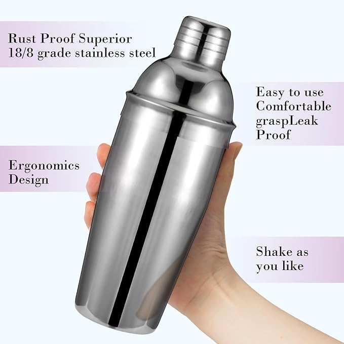 Cocktail Shaker Set, 6-Piece 18/8 Food-Grade Stainless Steel Mixology Bartender Kit - Premium Bar Tools with Muddler, Jigger, Spoon & Pourers - Rust-Proof, Leak-Proof & Dishwasher Safe Gift for Men