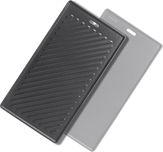 SafBbcue A005 Cast Iron Griddle for Monument Grill 14633, 25392, Mesa400, Mesa200S Replacement Parts, Reversible Grill Plate for Mesa220, Mesa200R, Mesa200B, Mesa200G, Mesa425 Gas Grill Accessories