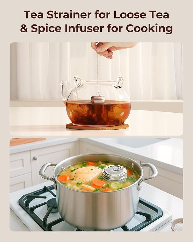 2 Pack Reinmoson Large Tea Infuser for Loose Tea & Spice Infuser for Cooking, 2.1” x 2.9” Extra Fine Mesh Large Tea Strainers, 304 Stainless Steel Loose Leaf Tea Steeper for Black Tea, Rooibos, etc