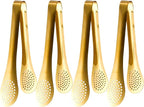 9 Inch Gold Buffet Tongs Set of 4, Stainless Steel Food Serving Utensils Tong for Cooking, Salad, Barbecue, Buffet, Toast