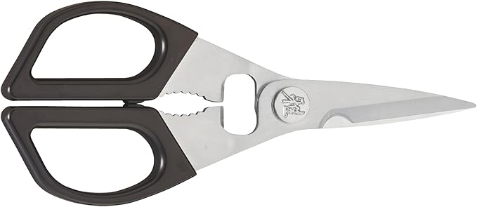 Miyabi Kitchen Shears, Precisely Sharpened Stainless Steel Blades, Long Lasting Sharpness, Smooth Cutting Accuracy, Handles Designed for Comfort, Screw Cap and Bottle Cap Opener, Made in Japan