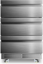24 Inch Upgraded Three-Drawer Beverage Fridge, Weather Proof Outdoor Stainless Steel Beverage Refrigerator, Under Counter Built-in Beverage Cooler for Home & Commercial Use