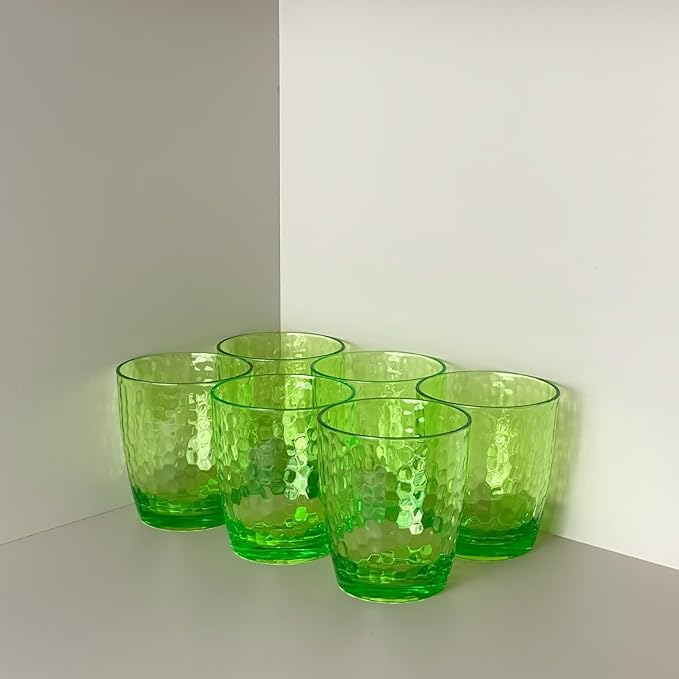 Set of 6 Hammered Style 15-ounce/430ml Acrylic Glasses Plastic Tumbler,BPA Free,Dishwasher Safe (Green)