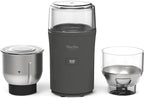 Martha Stewart Electric Coffee & Spice Grinder, Dual 2.5oz Removable Bowls, Storage Lids, Stainless Steel Blades, One Touch Pulse Control, 2-in-1 Compact, Beans & Spices, Herbs & Nuts, Caviar Gray