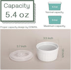 DOWAN Ramekins with Lids 4 oz Oven Safe, Creme brulee Souffle Dishes Ramekins with Covers, Porcelain Small Bowls for Baking Custard Cups, Set of 6, White