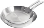 T-Fal Gourmet 11" & 12" Stainless Steel Pan Set, Induction Compatible, Dishwasher Safe, Oven Safe to 500°F, Skillet Set, Frying Pans, Silver