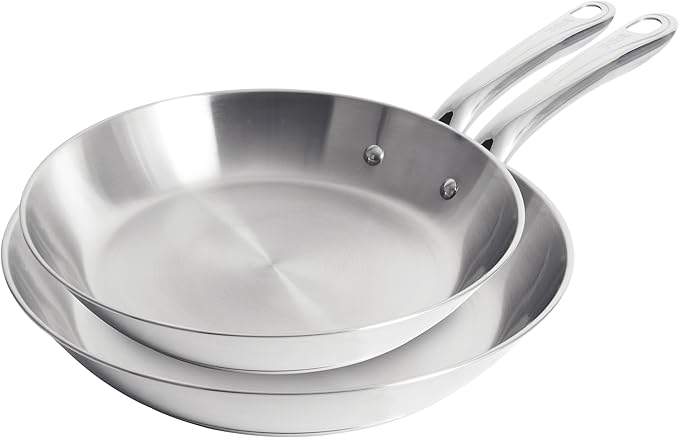 T-Fal Gourmet 11" & 12" Stainless Steel Pan Set, Induction Compatible, Dishwasher Safe, Oven Safe to 500°F, Skillet Set, Frying Pans, Silver