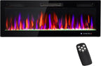 HOMCOM 50" Electric Fireplace Recessed and Wall Mounted with Remote, 750W/ 1500W Ultra-Thin Fireplace Heater and Linear Fireplace with Timer, 12 Color Flame Effect, Crystal, Black