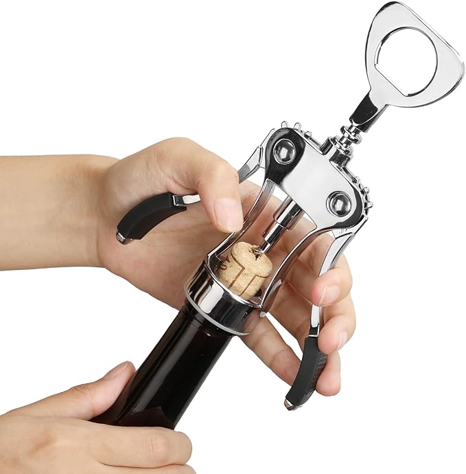 Wine Opener with Stopper, Cutter - Wine Bottle Opener Bundle, Zinc Alloy Wing Corkscrew Heavy Duty, Cork Screw Beer Opener for Bartenders, Multifunctional Bottle Opener for Kitchen, Restaurant, Bar