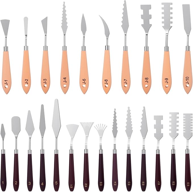 29 Pcs Palette Knife Set, Stainless Steel Palette Knife with Wooden Handle, Numbered Paint Spatula, Oil Painting Supplies for Acrylic Painting, Textured Art
