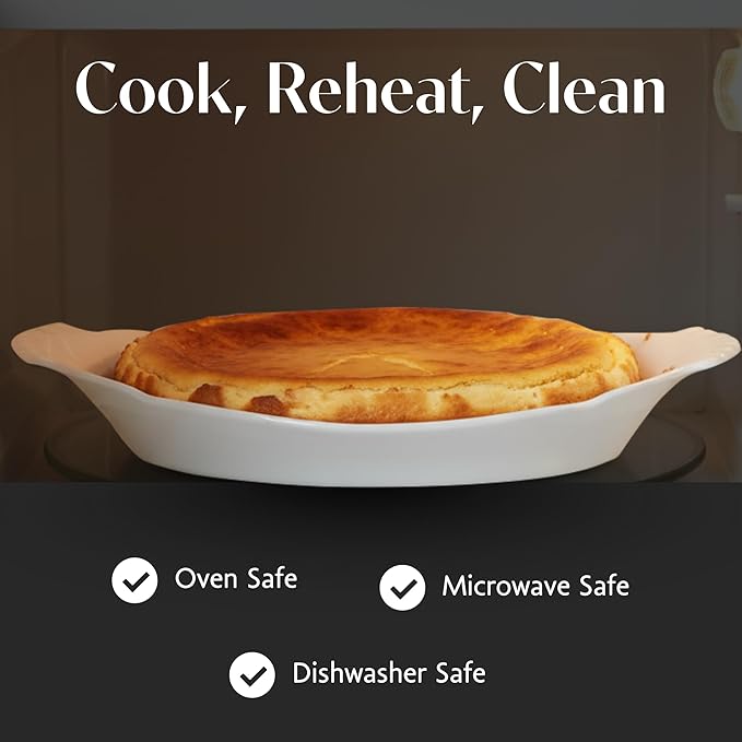 BIA Cordon Bleu Oval Au Gratin, Set of 4-24oz White Porcelain Baking Dishes, Glossy Finish - Microwave, Oven & Dishwasher Safe Cookware for Side Dishes, Casseroles & Gift Giving (13" x 7")