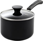 Cook N Home Nonstick Sauce Pan Set 1Qt and 2Qt, Multi-purpose Pots Set Saucepan Kitchenware with Glass Lid, Black, Aluminum