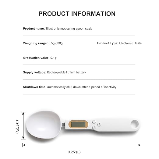Digital Spoon Scale for Food, 500g/0.1g Precision, USB Rechargeable, LCD Display, Compact Kitchen Scale for Cooking & Baking