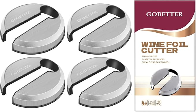 Gobetter Wine Foil Cutter Tool, Premium Stainless Steel Bottle Top Seal Opener & Neck Label Remover for Wine Lovers, 4 Count