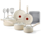 T-Fal Signature Nonstick 12 Piece Cookware Set, Oven Safe Up to 350°F, Dishwasher Safe, Pots and Pans Set, Includes Frying Pans, Saucepan, Stockpot, Cooking Utensils, Beige