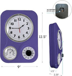 Lily's Home - 9.5 Inch x 12.5 Inch - Retro Kitchen Wall Clock, Vintage Wall Clock with a Thermometer and 60-Minute Timer, Ideal for Any Kitchen, Office, or Diner (Purple)