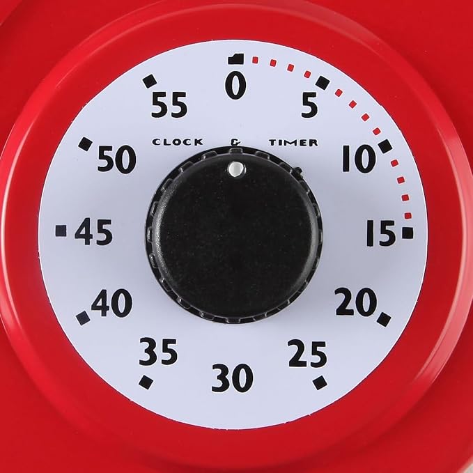 Lily's Home - 9.5 Inch x 12.5 Inch - Retro Kitchen Wall Clock, Vintage Wall Clock with a Thermometer and 60-Minute Timer, Ideal for Any Kitchen, Office, or Diner (Red)