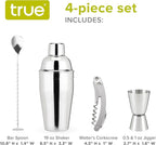 True Bar Drink Mixer Set, 19oz 4-piece Cocktail Shaker Set Bartender Kit, Cocktail Mixer Set, Cocktail Shaker Kit, Barware Tool Sets, Bar Accessories, Silver