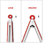 Premium 304 Stainless Steel Tongs Set – 12" Grill Tongs & 9" Cooking Tongs, Heat Resistant up to 600°F, Wavy Grip Head, Non‑Slip Handle with Locking Clip & Hanging Loop, Dishwasher Safe, Red